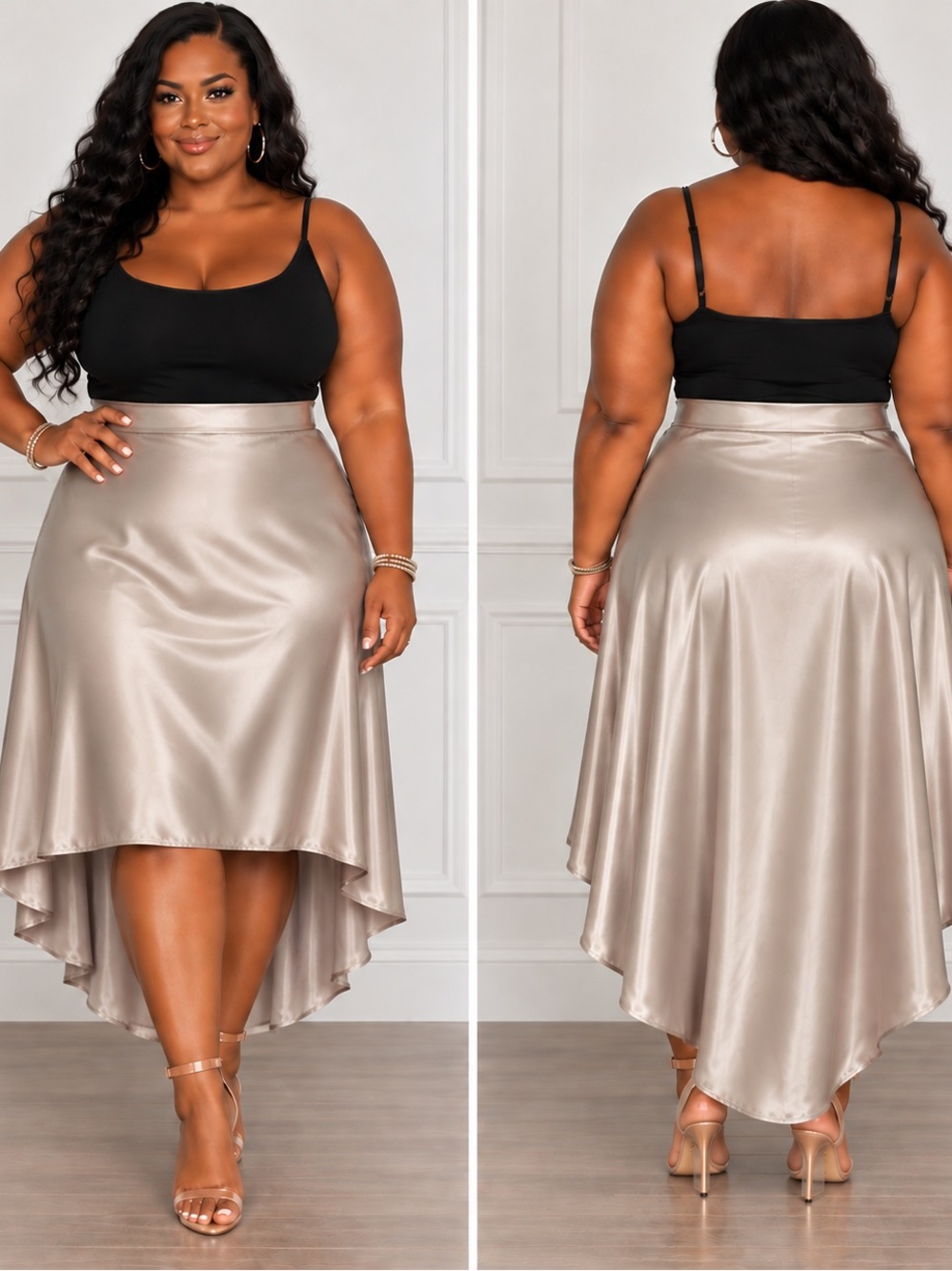 ASOS Weekday high low Satin Skirt in silver champagne